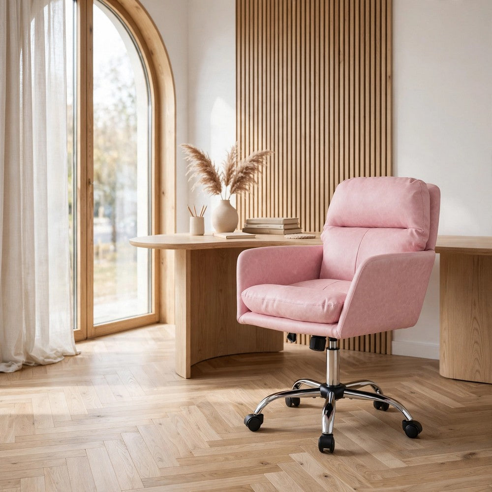 Limz Swivel Office Chair, Adjustable Height, Foam Fill Pink Faux Leather