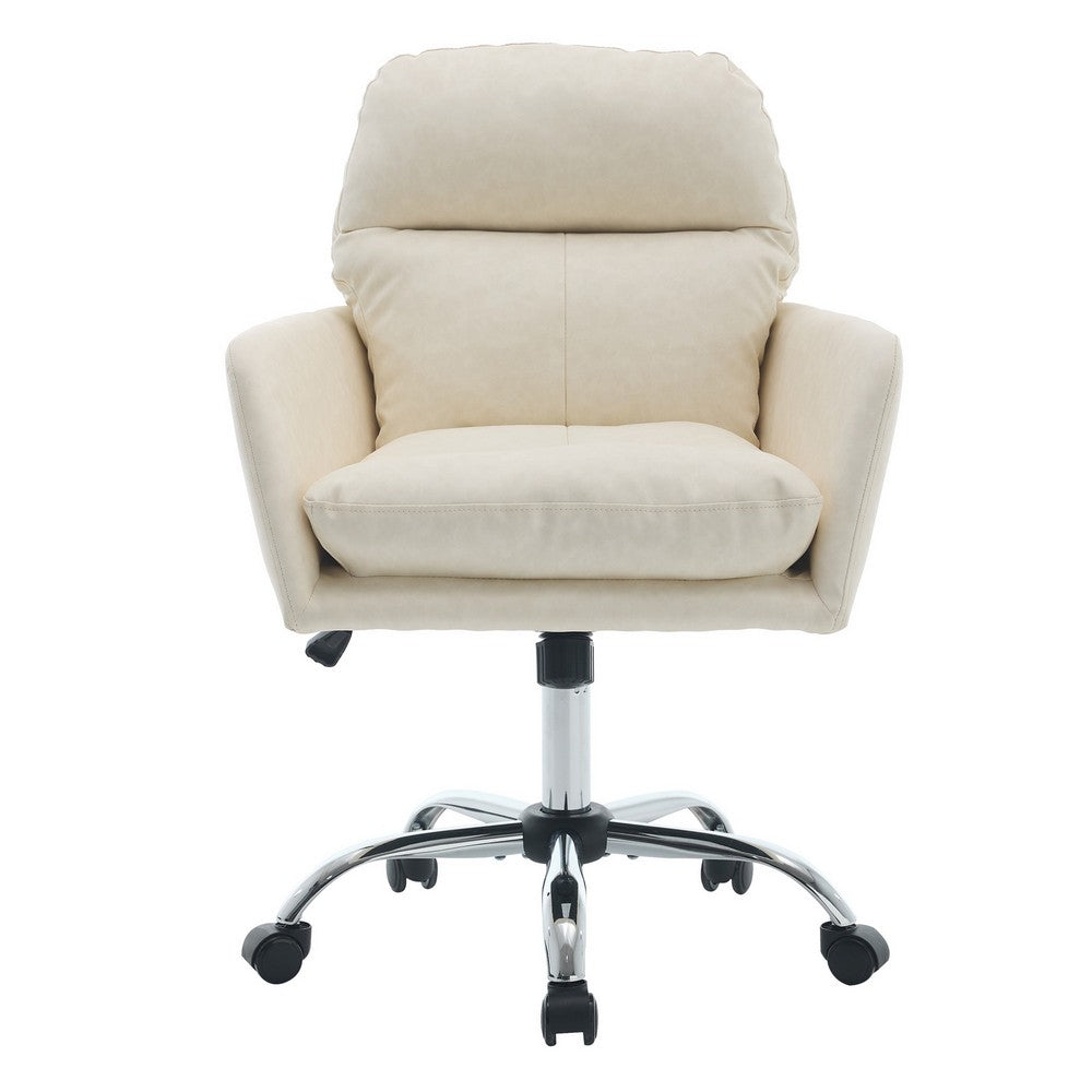 Limz Swivel Office Chair, Adjustable Height, Foam Fill White Faux Leather