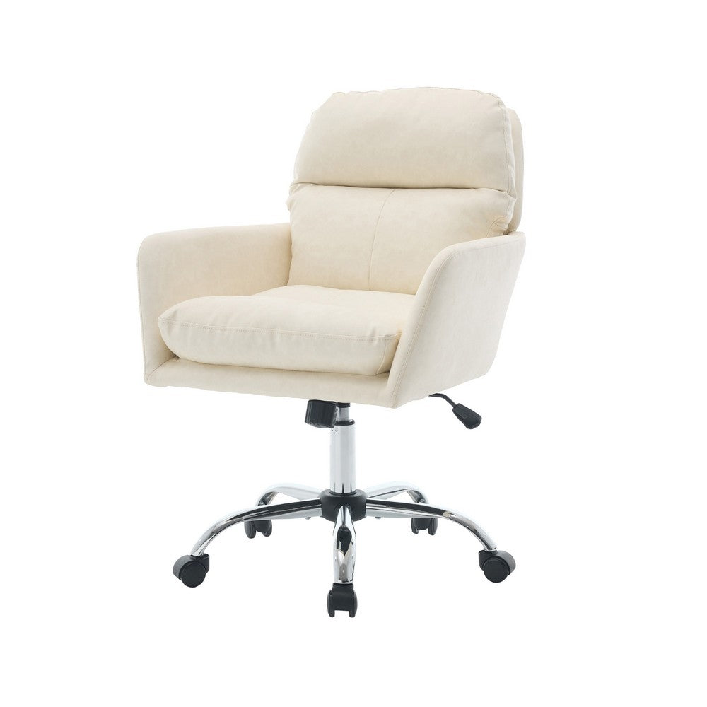 Limz Swivel Office Chair, Adjustable Height, Foam Fill White Faux Leather