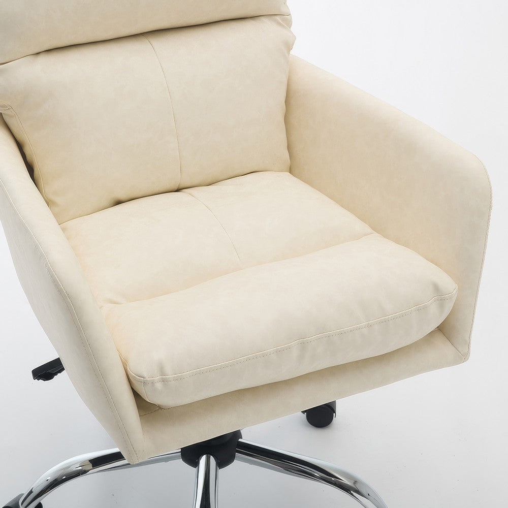 Limz Swivel Office Chair, Adjustable Height, Foam Fill White Faux Leather