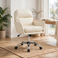 Limz Swivel Office Chair, Adjustable Height, Foam Fill White Faux Leather
