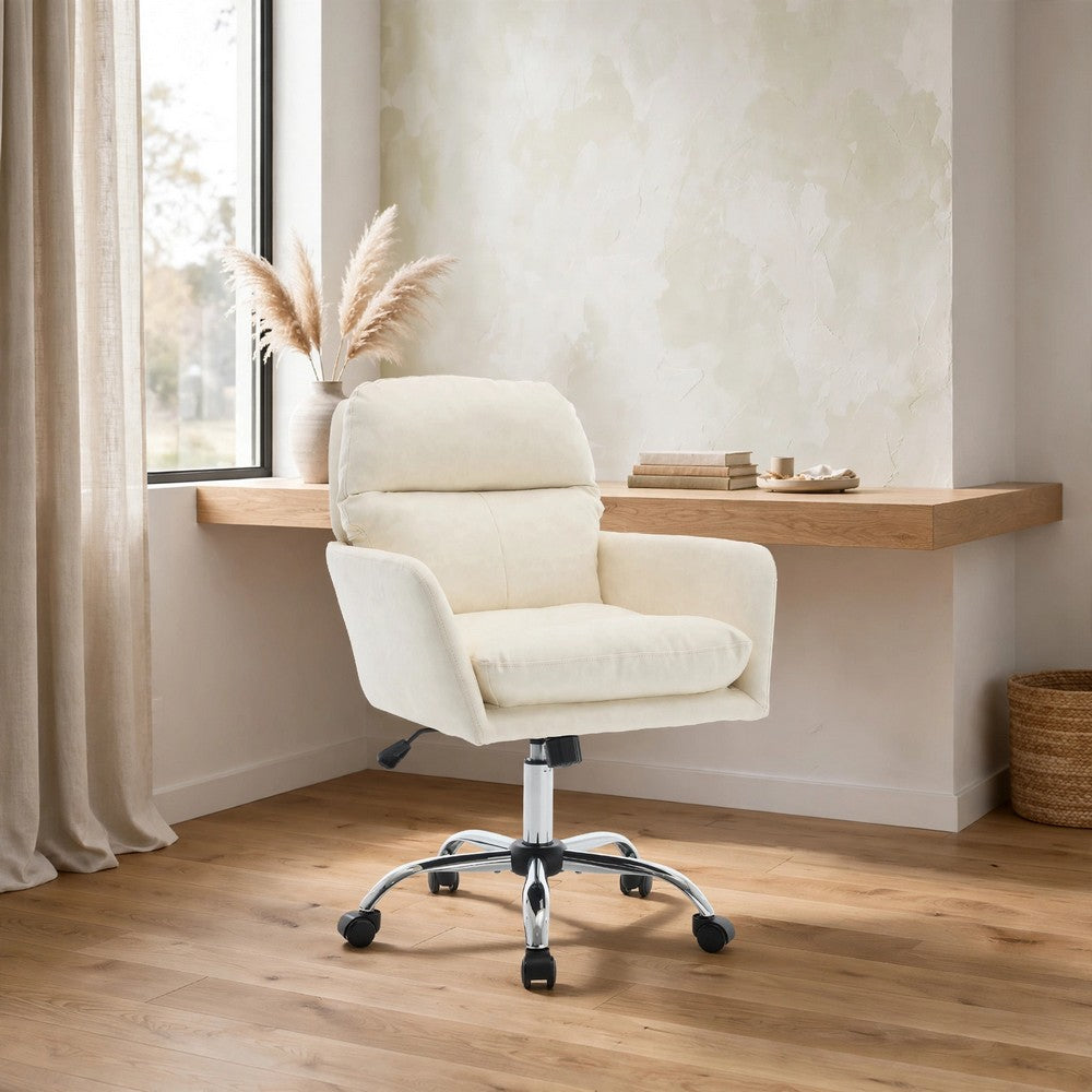 Limz Swivel Office Chair, Adjustable Height, Foam Fill White Faux Leather