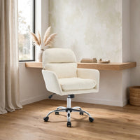 Limz Swivel Office Chair, Adjustable Height, Foam Fill White Faux Leather