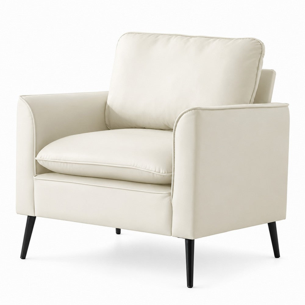 Pimi Sofa Chair Set of 2, Cream White Faux Leather, Retro Black Legs