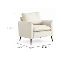 Pimi Sofa Chair Set of 2, Cream White Faux Leather, Retro Black Legs