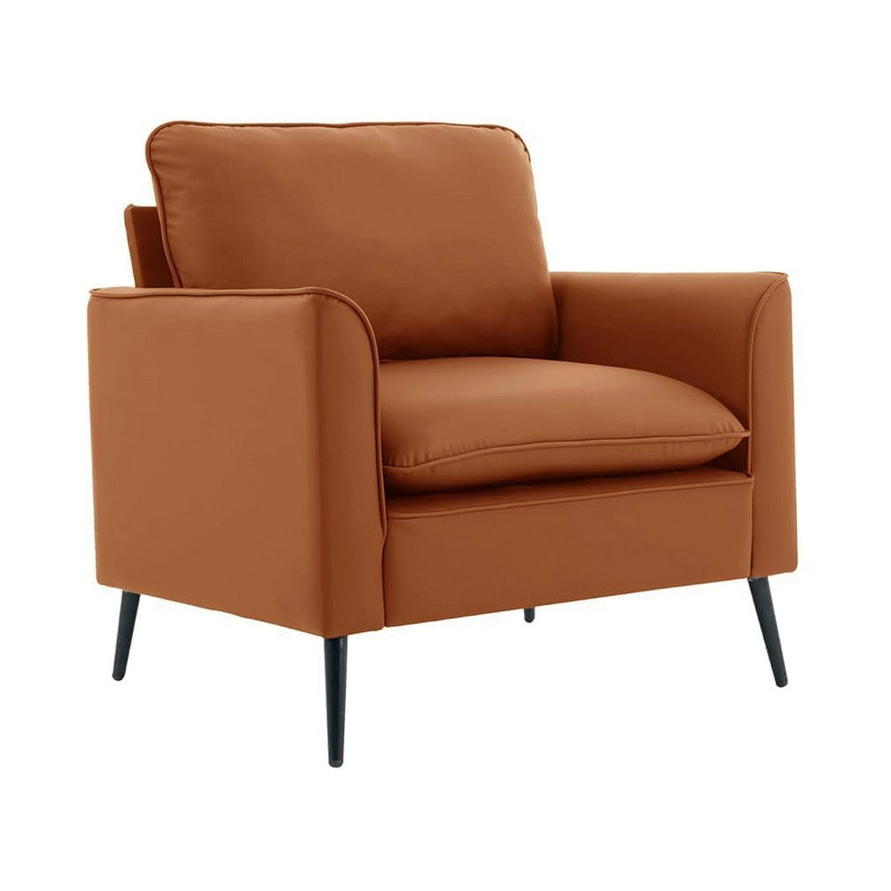 Pimi Sofa Chair Set of 2, Brown Faux Leather, Retro Style Black Legs