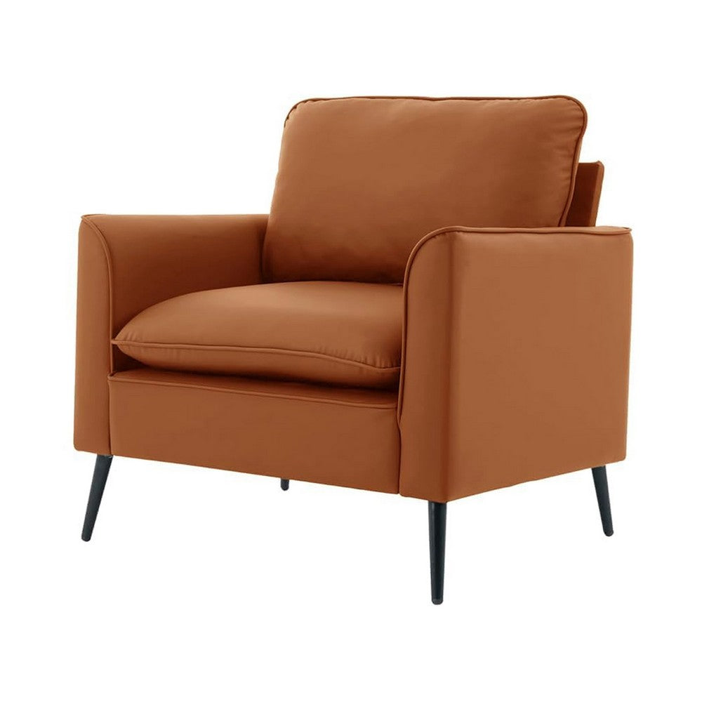 Pimi Sofa Chair Set of 2, Brown Faux Leather, Retro Style Black Legs