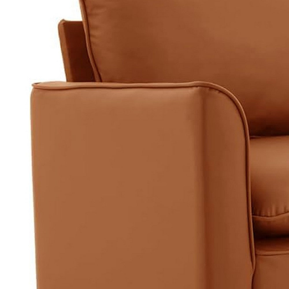 Pimi Sofa Chair Set of 2, Brown Faux Leather, Retro Style Black Legs