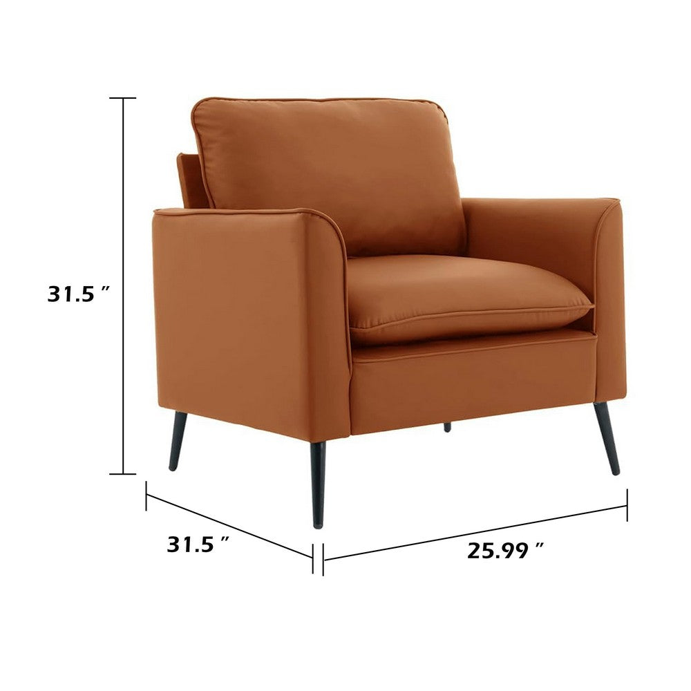 Pimi Sofa Chair Set of 2, Brown Faux Leather, Retro Style Black Legs