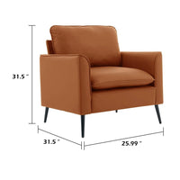 Pimi Sofa Chair Set of 2, Brown Faux Leather, Retro Style Black Legs