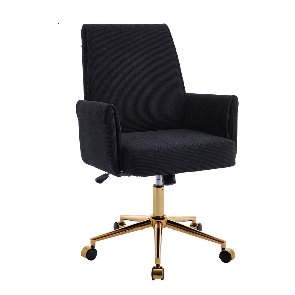 Vena Liftable Office Chair, Memory Foam Black Corduroy, Gold Metal Base