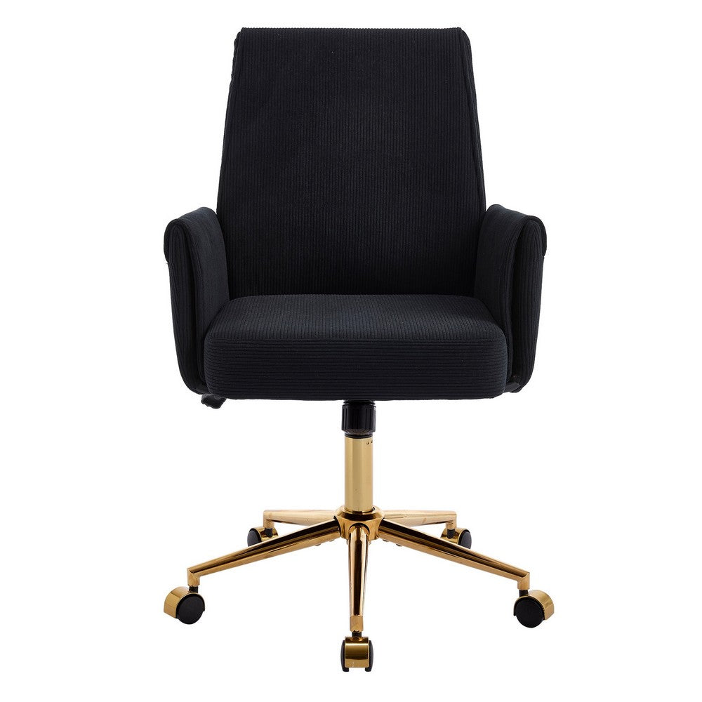 Vena Liftable Office Chair, Memory Foam Black Corduroy, Gold Metal Base