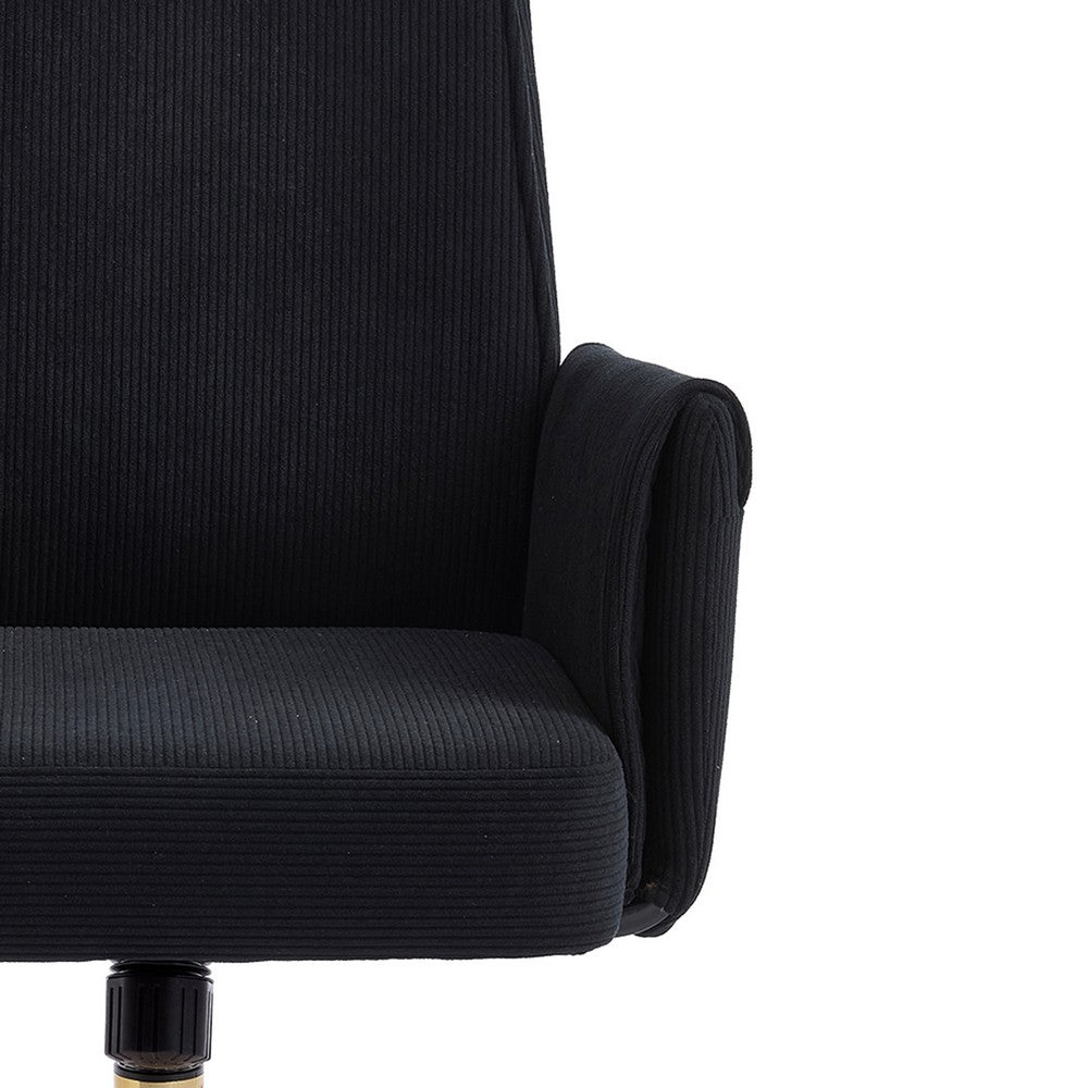 Vena Liftable Office Chair, Memory Foam Black Corduroy, Gold Metal Base