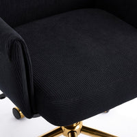 Vena Liftable Office Chair, Memory Foam Black Corduroy, Gold Metal Base