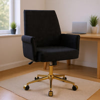 Vena Liftable Office Chair, Memory Foam Black Corduroy, Gold Metal Base