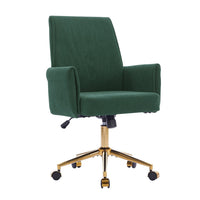 Vena Liftable Office Chair, Memory Foam Green Corduroy, Gold Metal Base