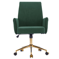 Vena Liftable Office Chair, Memory Foam Green Corduroy, Gold Metal Base