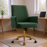 Vena Liftable Office Chair, Memory Foam Green Corduroy, Gold Metal Base