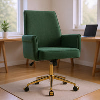 Vena Liftable Office Chair, Memory Foam Green Corduroy, Gold Metal Base