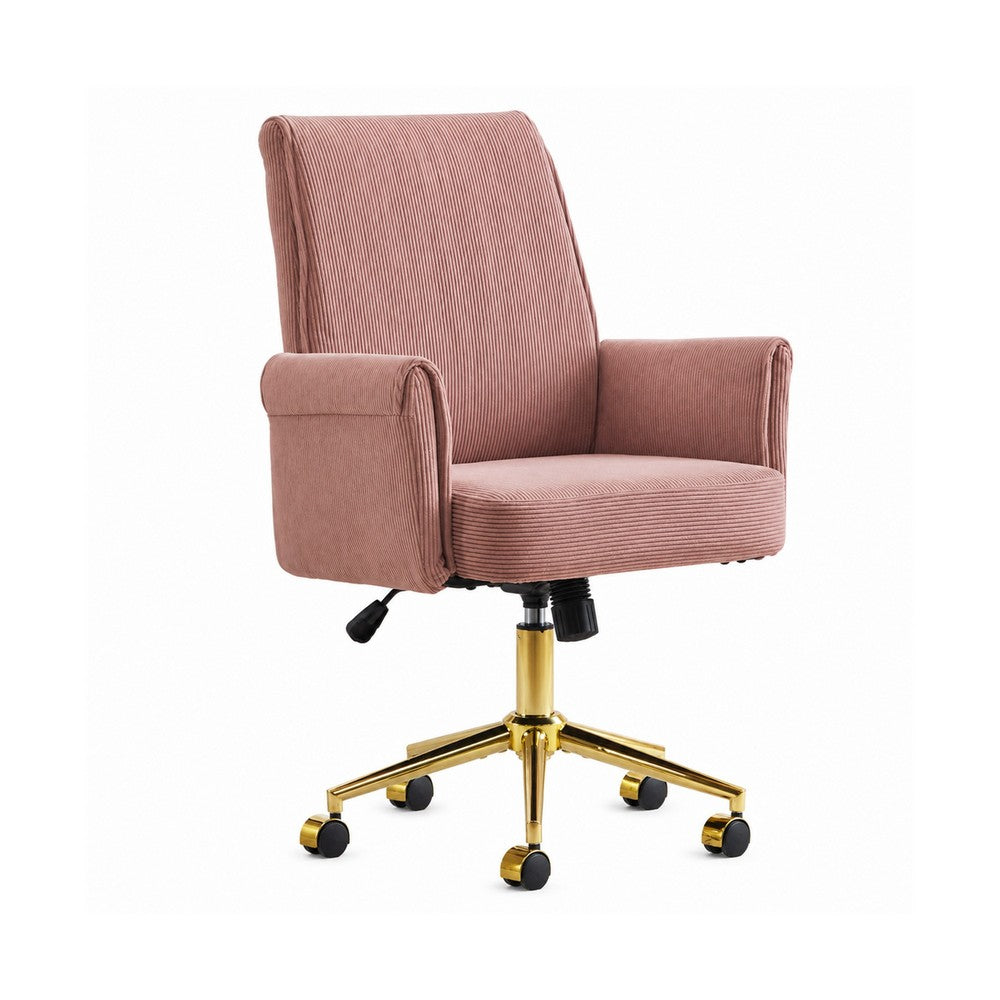 Vena Liftable Office Chair, Memory Foam Pink Corduroy, Gold Metal Base