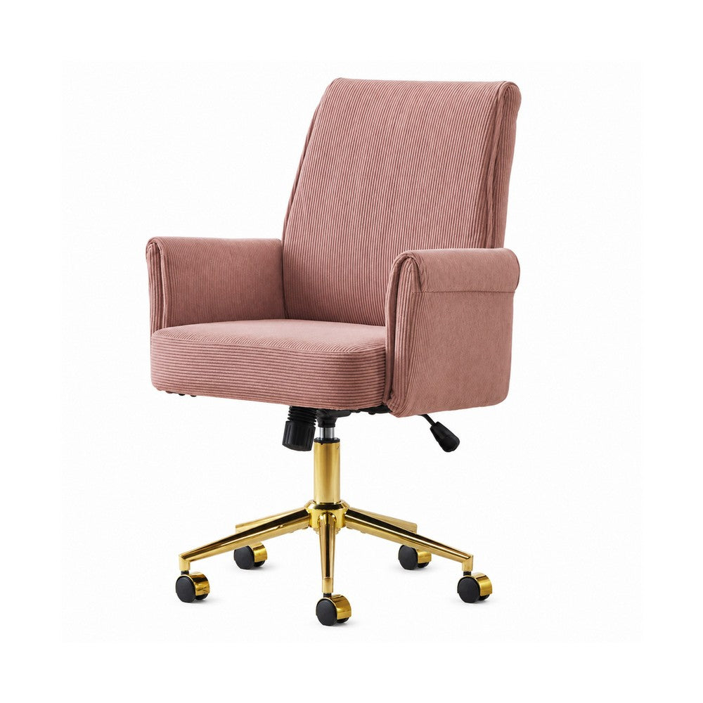 Vena Liftable Office Chair, Memory Foam Pink Corduroy, Gold Metal Base
