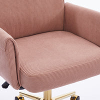 Vena Liftable Office Chair, Memory Foam Pink Corduroy, Gold Metal Base