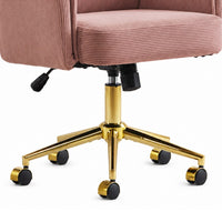 Vena Liftable Office Chair, Memory Foam Pink Corduroy, Gold Metal Base