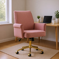 Vena Liftable Office Chair, Memory Foam Pink Corduroy, Gold Metal Base
