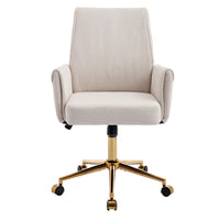 Vena Liftable Office Chair, Memory Foam White Corduroy, Gold Metal Base