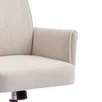 Vena Liftable Office Chair, Memory Foam White Corduroy, Gold Metal Base