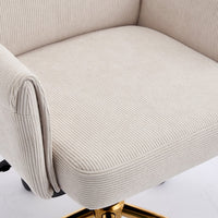 Vena Liftable Office Chair, Memory Foam White Corduroy, Gold Metal Base