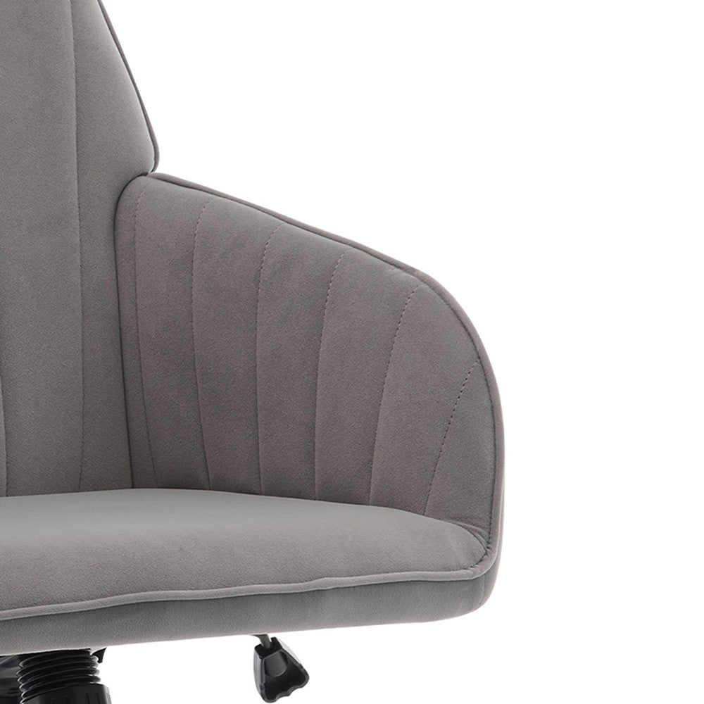 Arun Swivel Office Chair, Memory Foam, Tufted Gray Velvet, Silver Metal