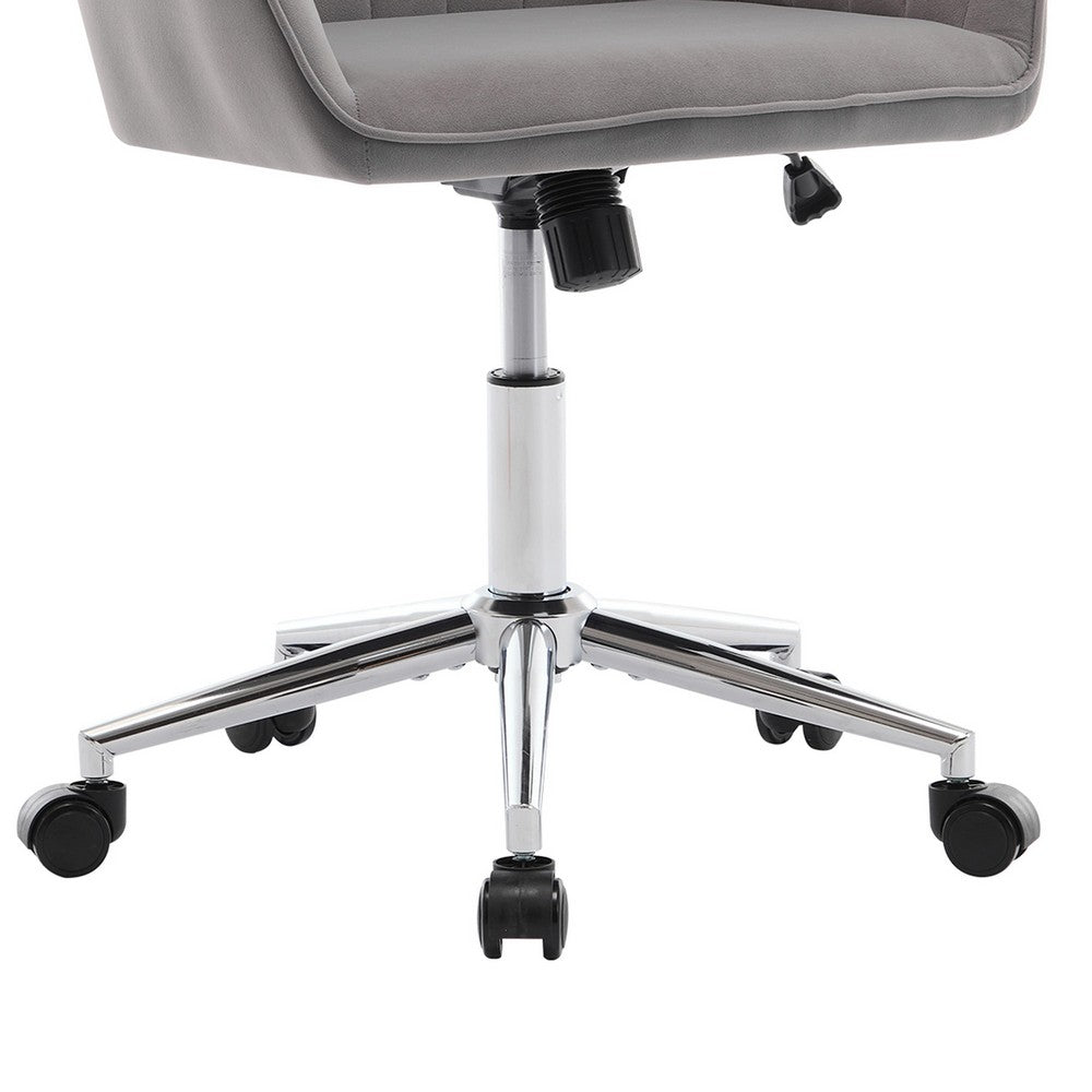 Arun Swivel Office Chair, Memory Foam, Tufted Gray Velvet, Silver Metal