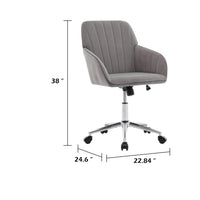 Arun Swivel Office Chair, Memory Foam, Tufted Gray Velvet, Silver Metal