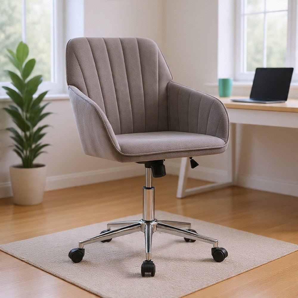 Arun Swivel Office Chair, Memory Foam, Tufted Gray Velvet, Silver Metal
