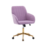 Arun Swivel Office Chair, Memory Foam Fill Lilac Purple Velvet, Gold Metal