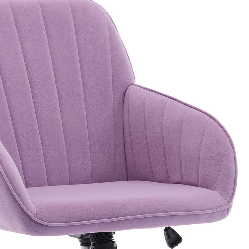 Arun Swivel Office Chair, Memory Foam Fill Lilac Purple Velvet, Gold Metal
