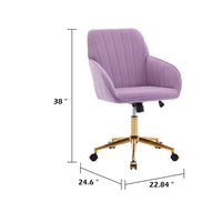 Arun Swivel Office Chair, Memory Foam Fill Lilac Purple Velvet, Gold Metal
