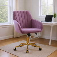 Arun Swivel Office Chair, Memory Foam Fill Lilac Purple Velvet, Gold Metal
