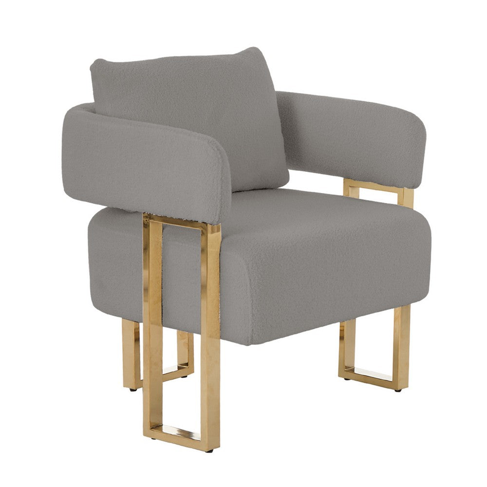 Jiya Accent Club Chair Set of 2, Sponge Fill Gray Teddy Fleece, Gold Legs