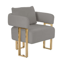 Jiya Accent Club Chair Set of 2, Sponge Fill Gray Teddy Fleece, Gold Legs