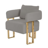 Jiya Accent Club Chair Set of 2, Sponge Fill Gray Teddy Fleece, Gold Legs
