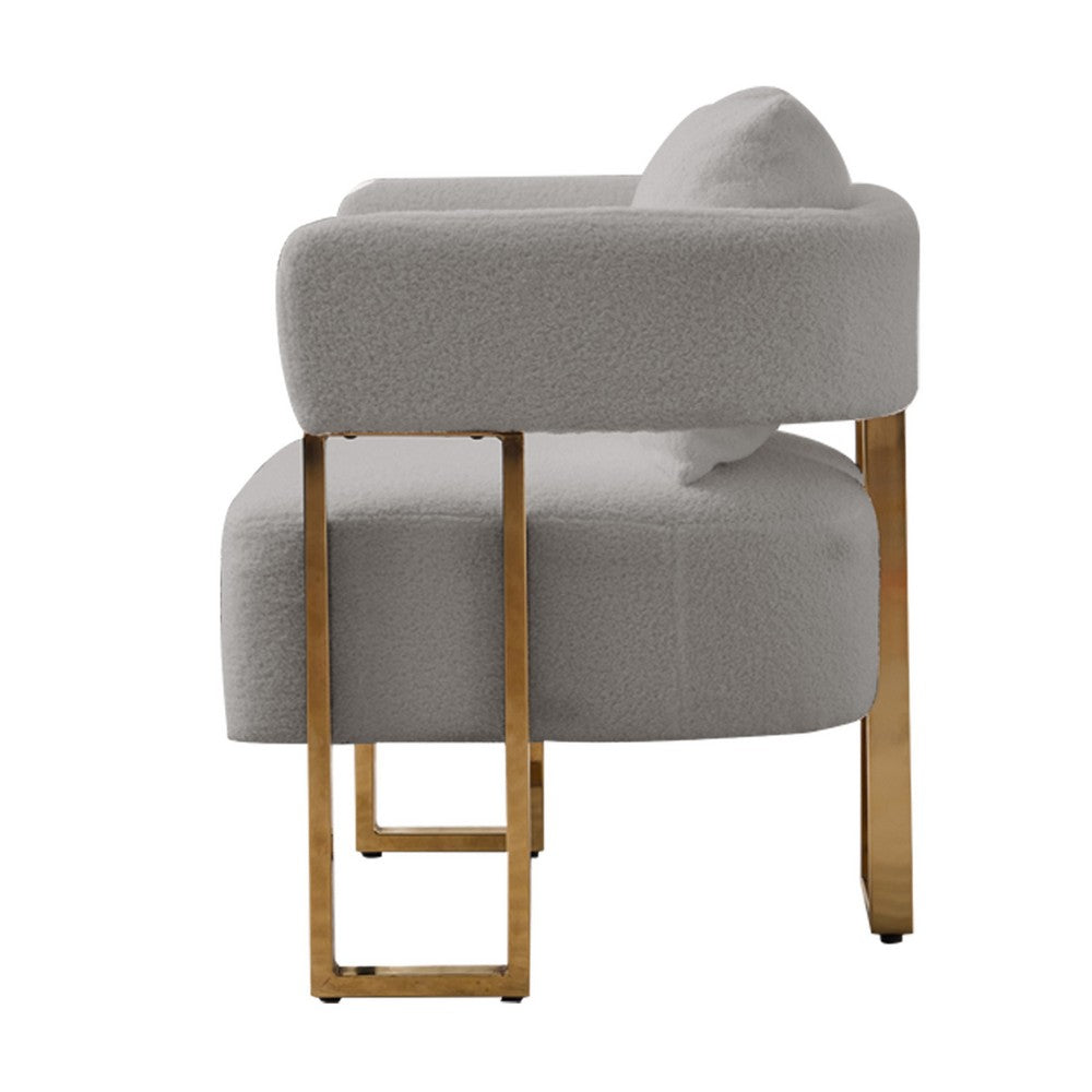 Jiya Accent Club Chair Set of 2, Sponge Fill Gray Teddy Fleece, Gold Legs