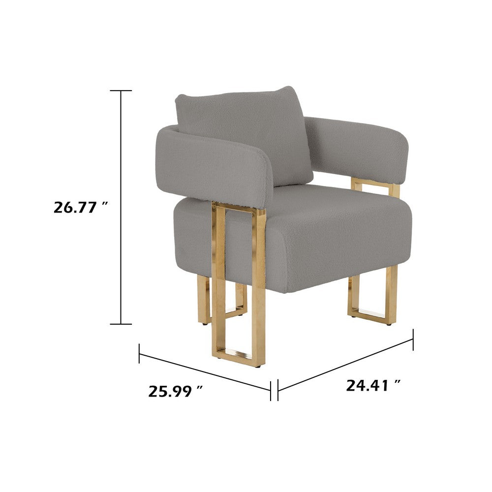 Jiya Accent Club Chair Set of 2, Sponge Fill Gray Teddy Fleece, Gold Legs