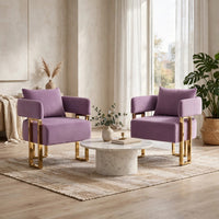 Jiya Accent Club Chair Set of 2, Sponge Fill Lilac Purple Velvet, Gold Legs