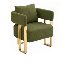 Jiya Accent Club Chair Set of 2, Sponge Fill Green Teddy Fleece, Gold Legs
