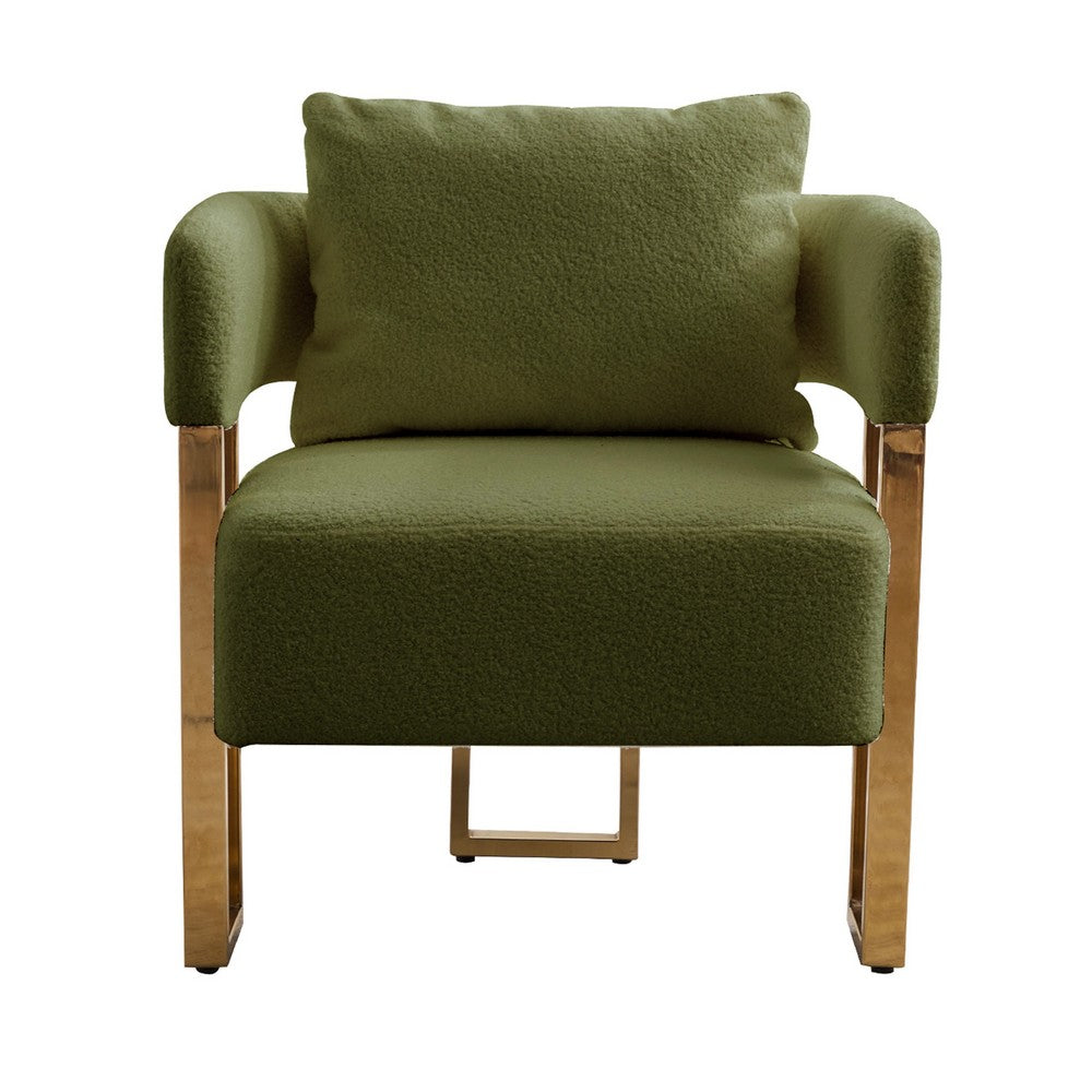 Jiya Accent Club Chair Set of 2, Sponge Fill Green Teddy Fleece, Gold Legs