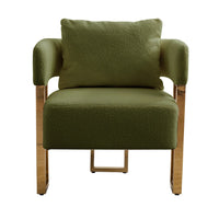 Jiya Accent Club Chair Set of 2, Sponge Fill Green Teddy Fleece, Gold Legs