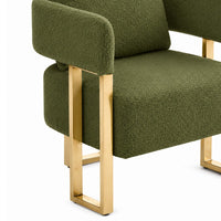 Jiya Accent Club Chair Set of 2, Sponge Fill Green Teddy Fleece, Gold Legs