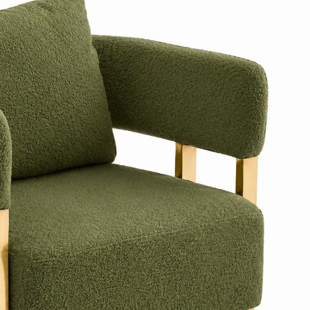 Jiya Accent Club Chair Set of 2, Sponge Fill Green Teddy Fleece, Gold Legs